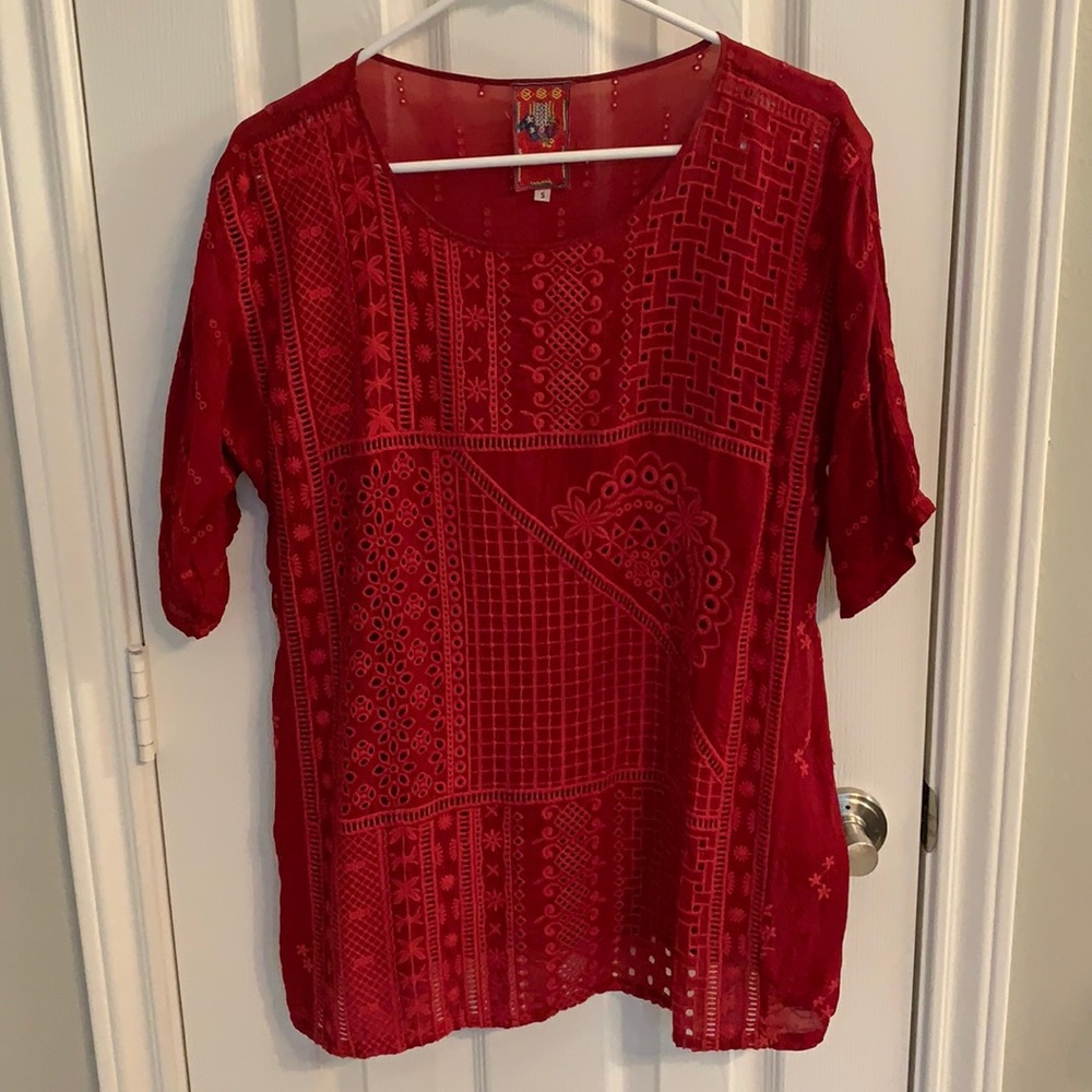Johnny Was, size S, red short sleeve top